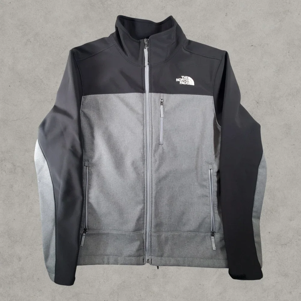 The North Face Apex Jacket Men Medium Gray Black Bionic Softshell Full Zip Coat